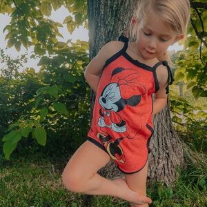 Handmade Vintage Minnie Mouse Tie Romper - Size 4t Kids Upcycle Retro Style